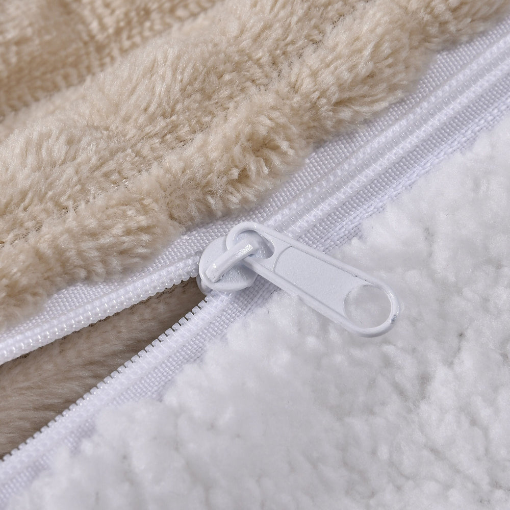 3 Piece Set - One Time Closeout - Extra Warm Sherpa Duvet Cover with 2 Pillowcases (Double Size) - Beige