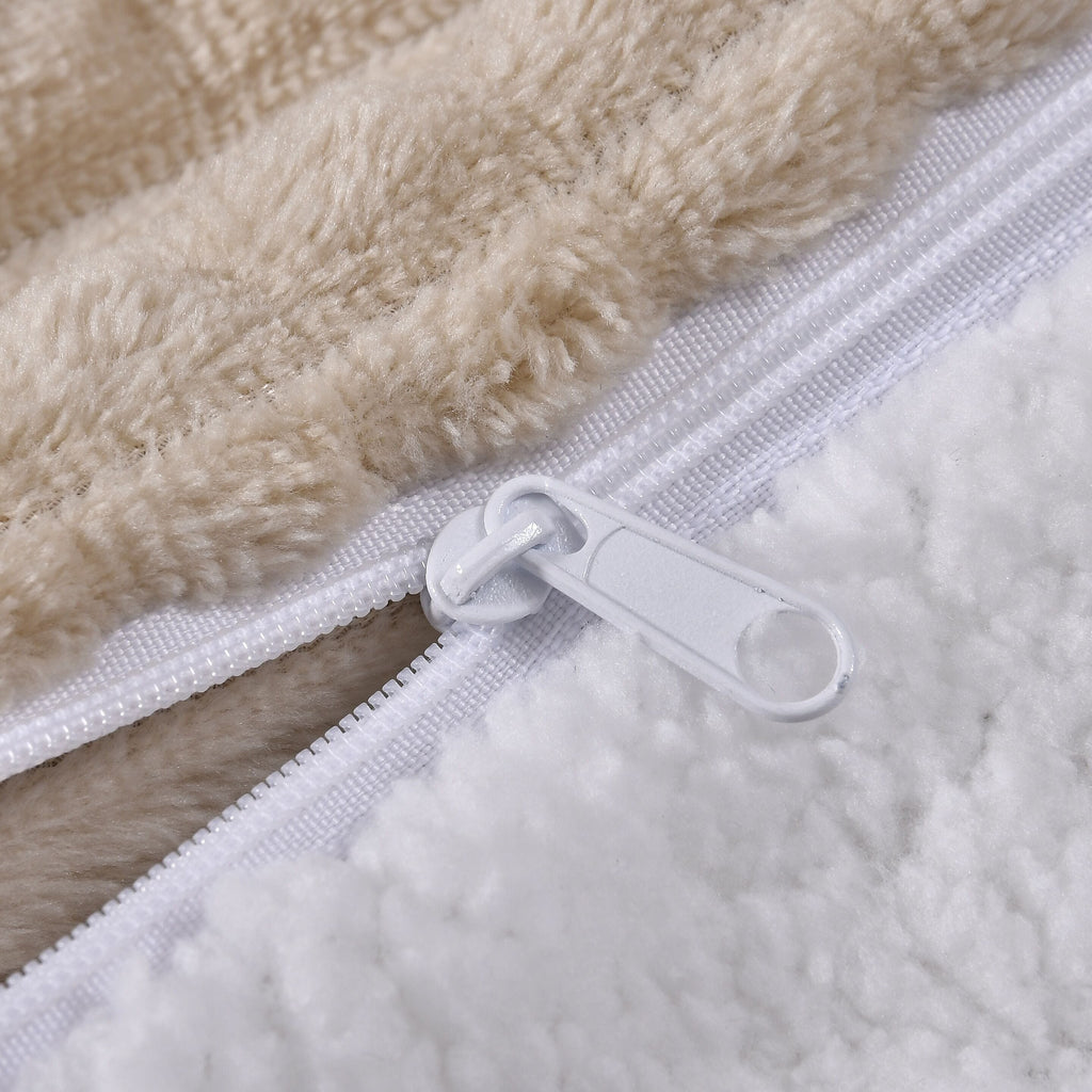 3 Piece Set - One Time Closeout - Extra Warm Sherpa Duvet Cover with 2 Pillowcases (Double Size) - Beige