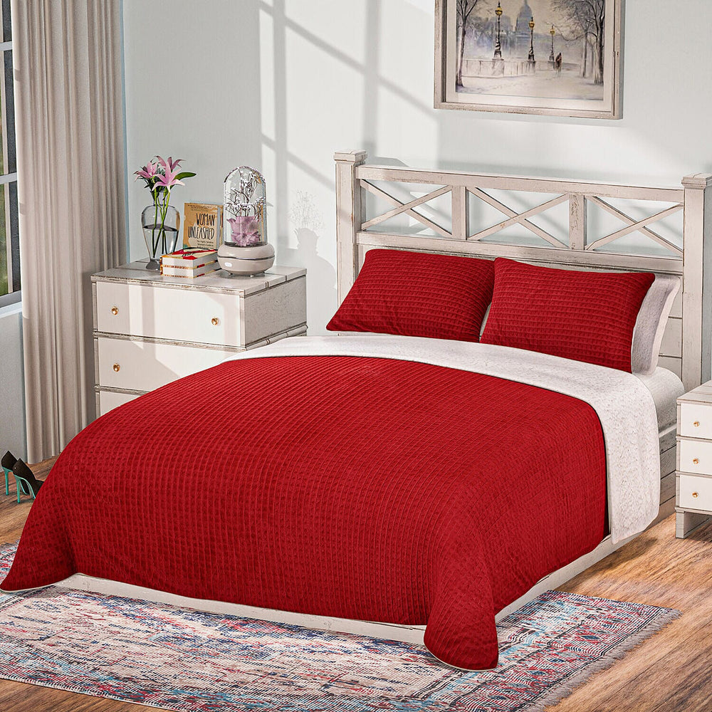 3 Piece Set - One Time Closeout - Extra Warm Sherpa Duvet Cover with 2 Pillowcases (Double Size) - Red