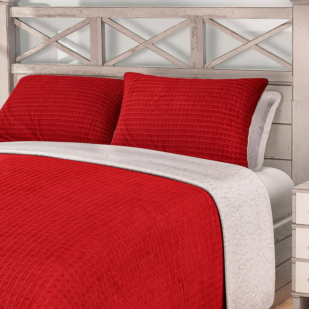 3 Piece Set - One Time Closeout - Extra Warm Sherpa Duvet Cover with 2 Pillowcases (Double Size) - Red