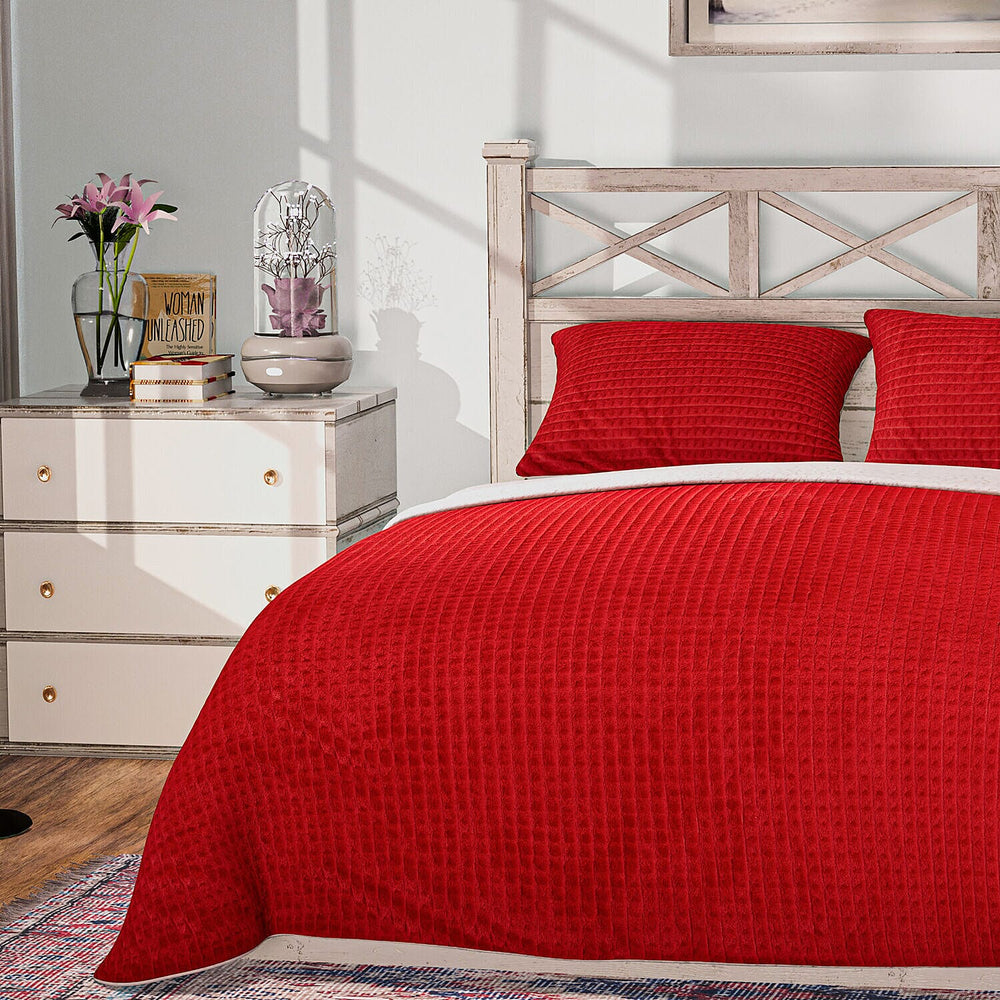 3 Piece Set - One Time Closeout - Extra Warm Sherpa Duvet Cover with 2 Pillowcases (Double Size) - Red