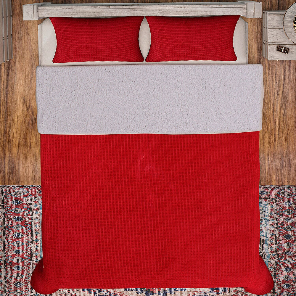 3 Piece Set - One Time Closeout - Extra Warm Sherpa Duvet Cover with 2 Pillowcases (Double Size) - Red
