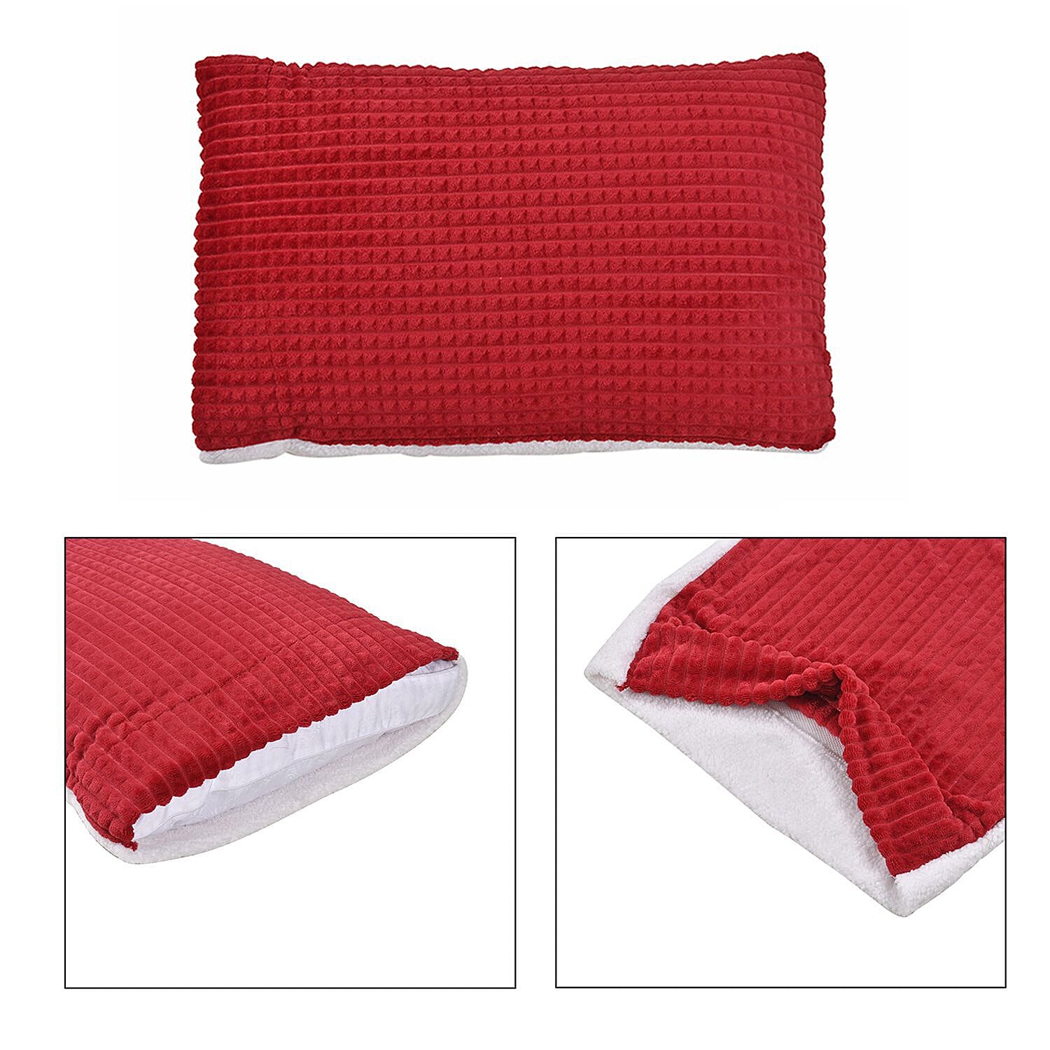 3 Piece Set - One Time Closeout - Extra Warm Sherpa Duvet Cover with 2 Pillowcases (Double Size) - Red