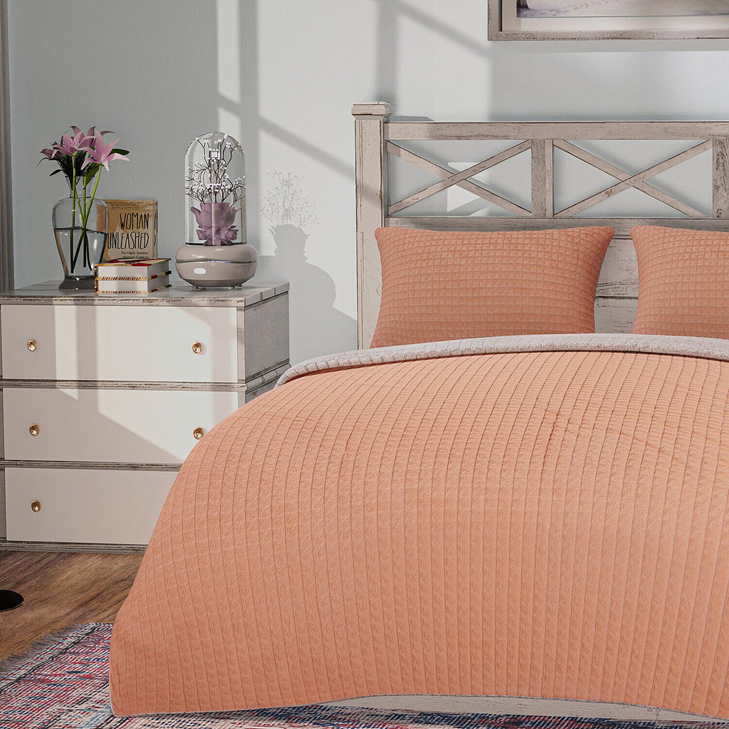 3 Piece Set - One Time Closeout - Extra Warm Sherpa Duvet Cover with 2 Pillowcases (Double Size) - Peach