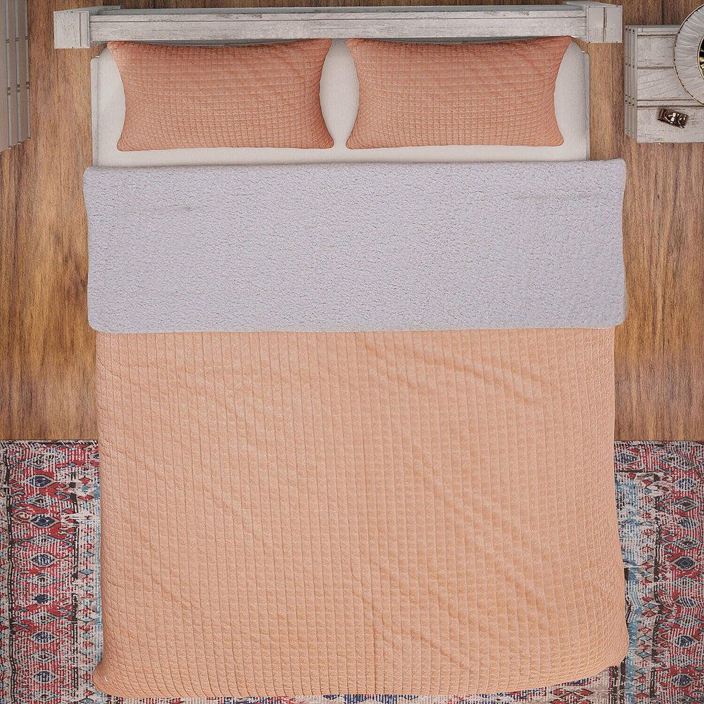 3 Piece Set - One Time Closeout - Extra Warm Sherpa Duvet Cover with 2 Pillowcases (Double Size) - Peach