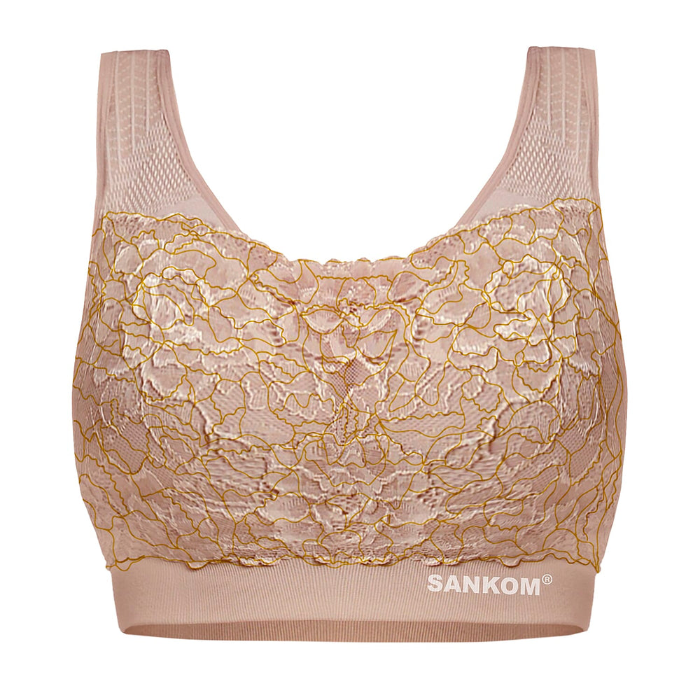 3 Piece Set - SANKOM SWITZERLAND Patent Classic with Lace Bra (Size XS - 6) Including Black-Silver, Navy-Silver & Beige-Gold