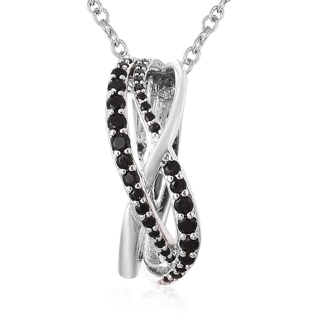 3 Piece Set - STRADA Japanese Movement White Austrian Studded Water Resistant Watch with Black Strap, Simulated Black Spinel Studded Earrings and Pendant with Chain (Size 24) in Silver Tone