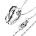 3 Piece Set - STRADA Japanese Movement White Austrian Studded Water Resistant Watch with Black Strap, Simulated Black Spinel Studded Earrings and Pendant with Chain (Size 24) in Silver Tone