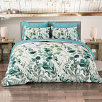 3 Piece Set - Leaves Pattern Comforter with 2 Pillow Cases (Double Size 200x200 cm) - Green