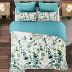 3 Piece Set - Leaves Pattern Comforter with 2 Pillow Cases (Double Size 200x200 cm) - Green