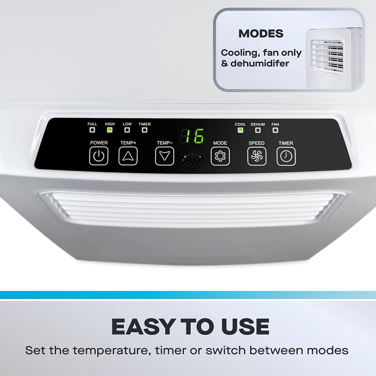 3-in-1 Portable Air Conditioner with Fan - Dehumidifier, 7000 BTU