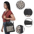 100% Genuine Leather 3-in-1 Leopard Pattern Handbag with Detachable Clutch (21x16cm) with Adjustable Shoulder Strap - Black