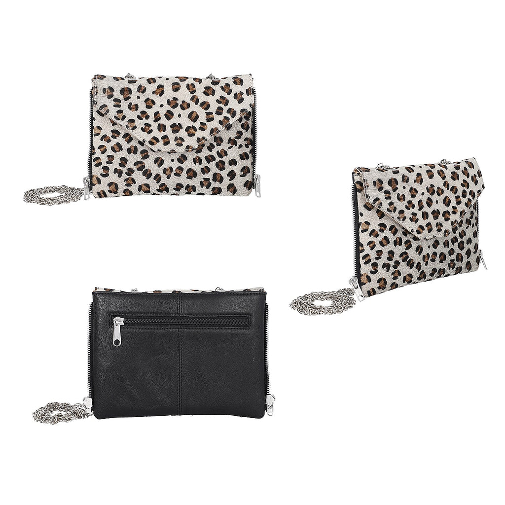 100% Genuine Leather 3-in-1 Leopard Pattern Handbag with Detachable Clutch (21x16cm) with Adjustable Shoulder Strap - Black