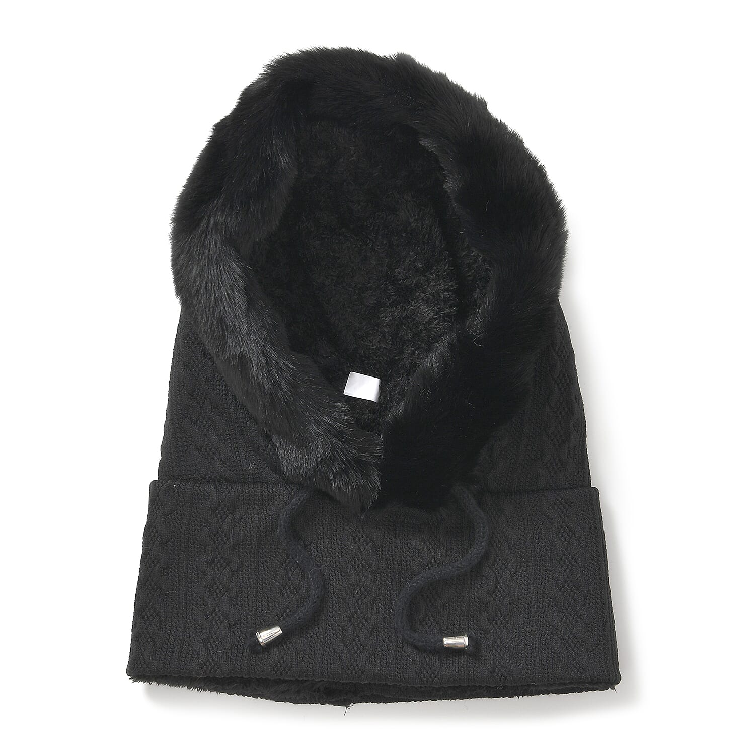 3-in-1 Cosy Warm Plush Faux Fur Sherpa Lined Winter Hat Scarf - Black