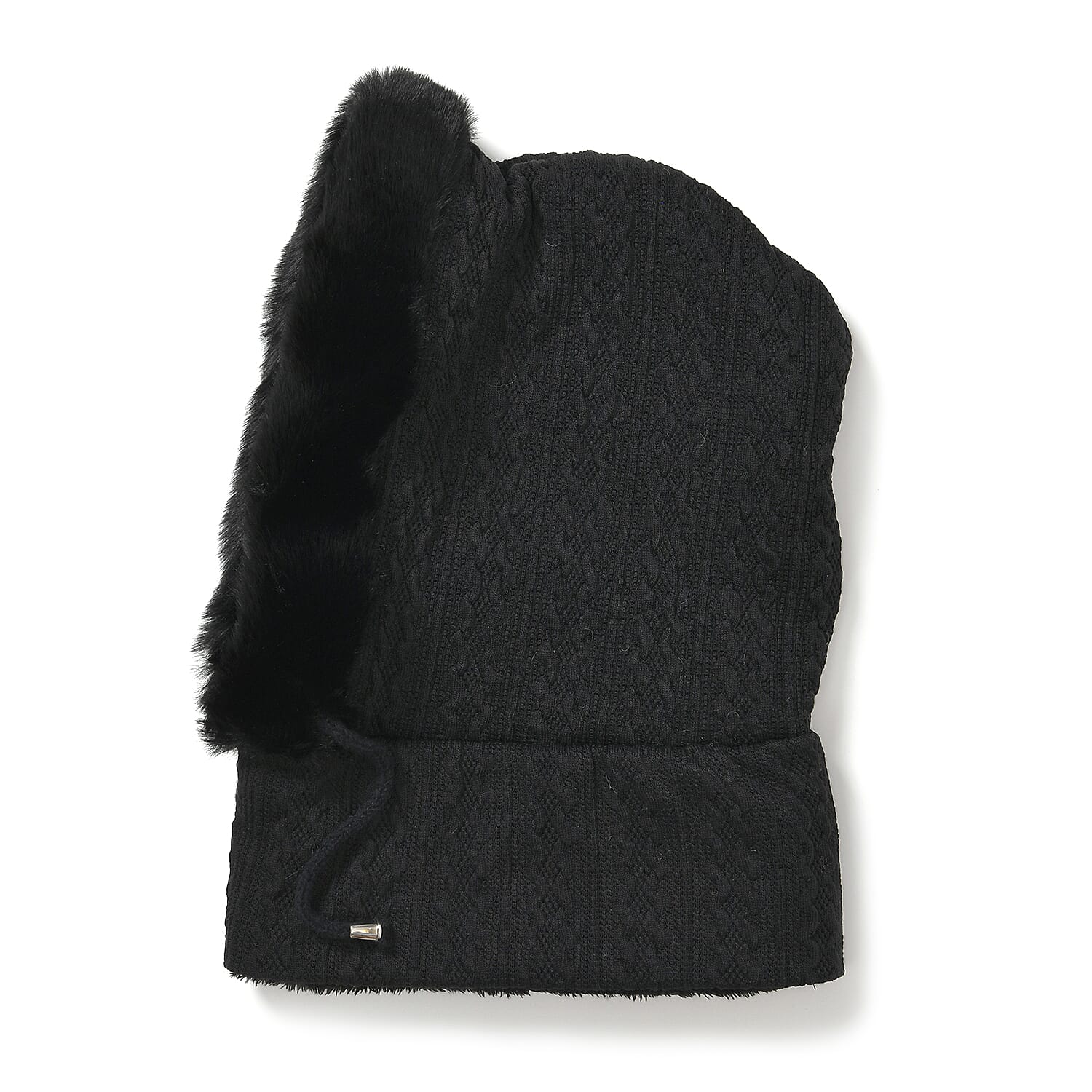 3-in-1 Cosy Warm Plush Faux Fur Sherpa Lined Winter Hat Scarf - Black