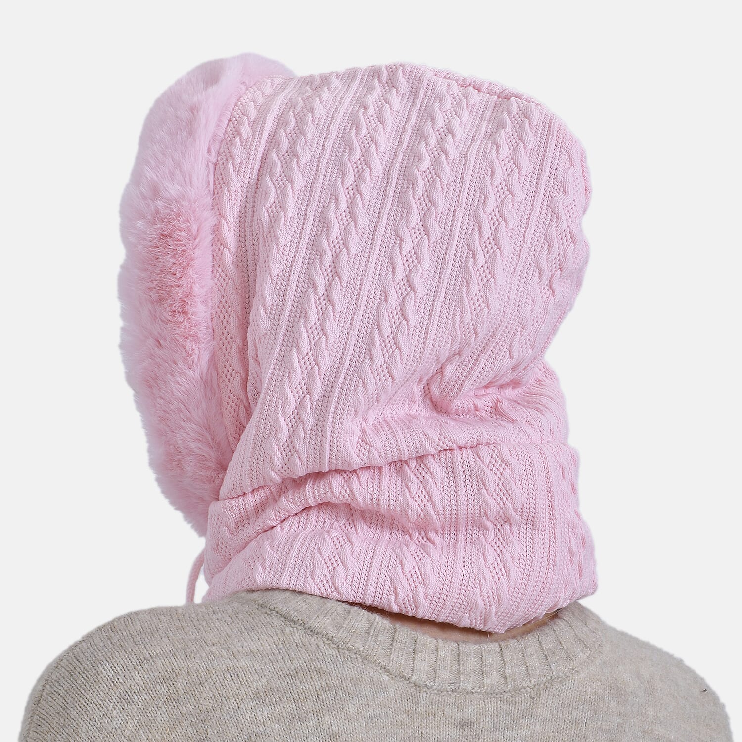 3-in-1 Cosy Warm Plush Faux Fur Sherpa Lined Winter Hat Scarf - Pink