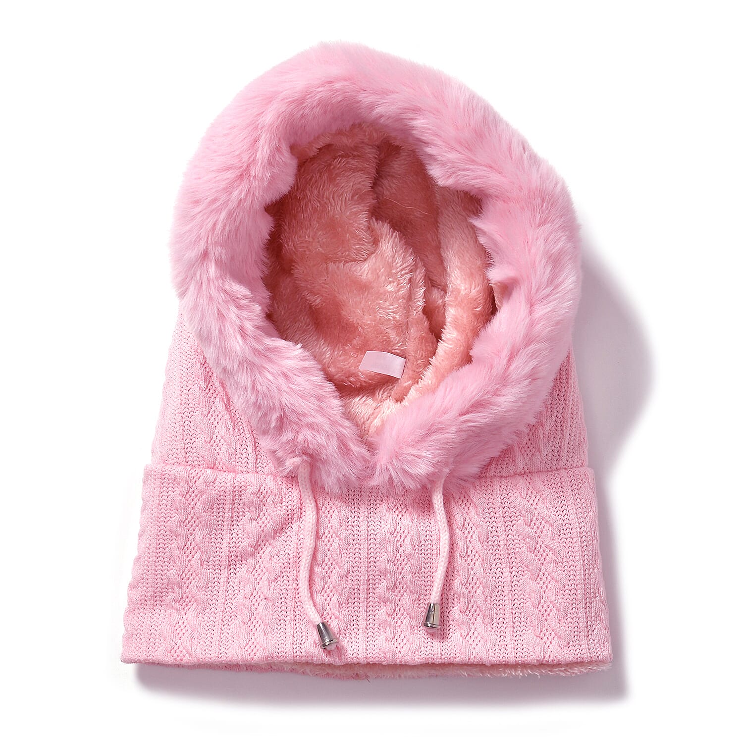 3-in-1 Cosy Warm Plush Faux Fur Sherpa Lined Winter Hat Scarf - Pink