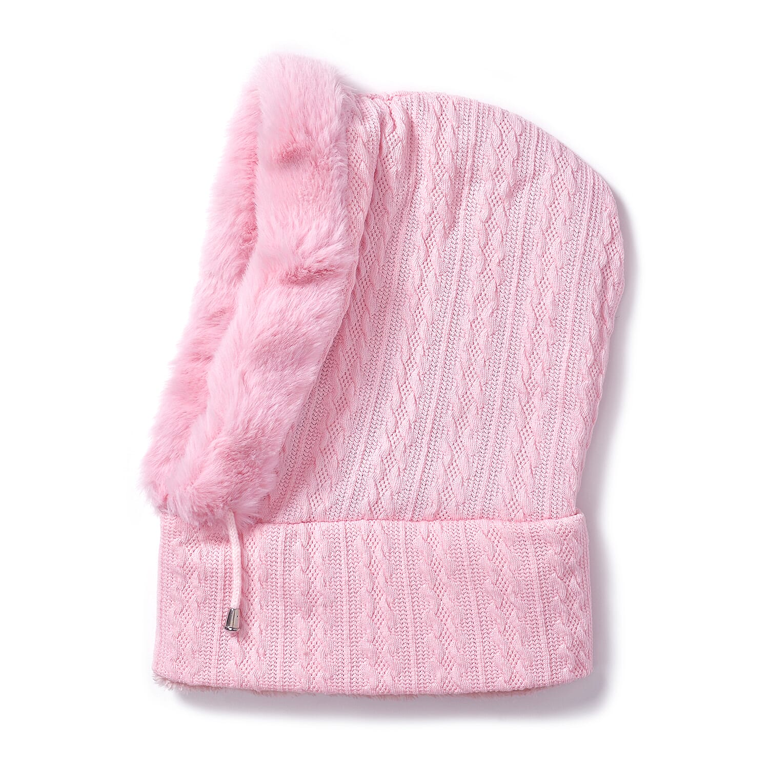 3-in-1 Cosy Warm Plush Faux Fur Sherpa Lined Winter Hat Scarf - Pink