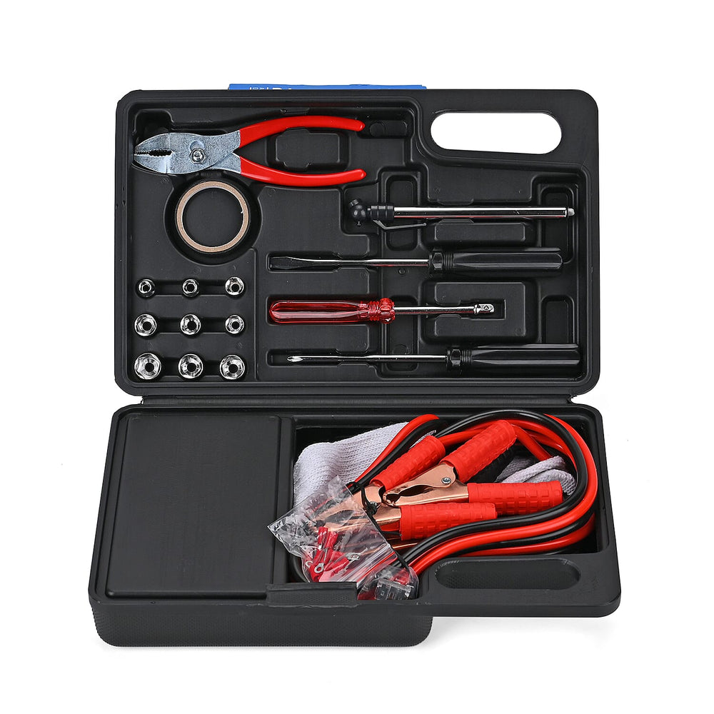 31 Piece Roadside Emergency Kit -  Jump Cables, Flat Head Screwdriver, Phillips Screwdriver, Tyre Pressure Gauge, 9 pieces Nut Driver in Blow Molded Case