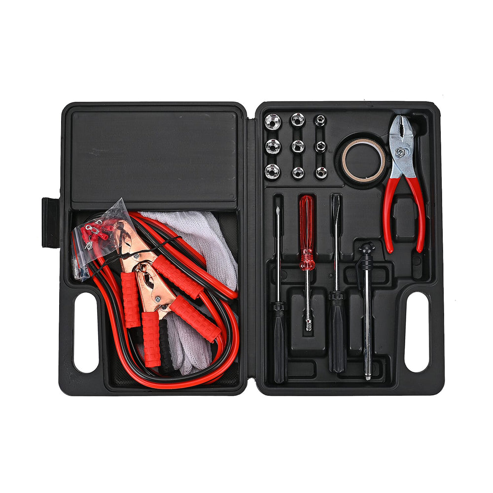 31 Piece Roadside Emergency Kit -  Jump Cables, Flat Head Screwdriver, Phillips Screwdriver, Tyre Pressure Gauge, 9 pieces Nut Driver in Blow Molded Case