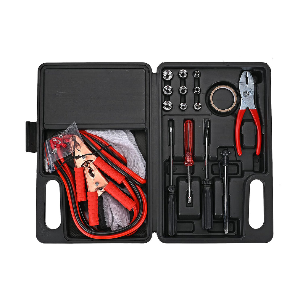 31 Piece Roadside Emergency Kit -  Jump Cables, Flat Head Screwdriver, Phillips Screwdriver, Tyre Pressure Gauge, 9 pieces Nut Driver in Blow Molded Case