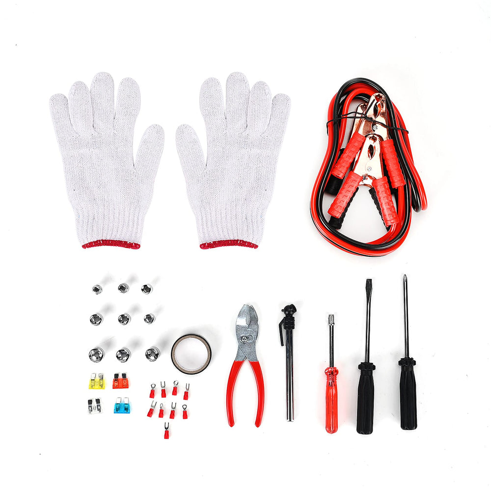 31 Piece Roadside Emergency Kit -  Jump Cables, Flat Head Screwdriver, Phillips Screwdriver, Tyre Pressure Gauge, 9 pieces Nut Driver in Blow Molded Case