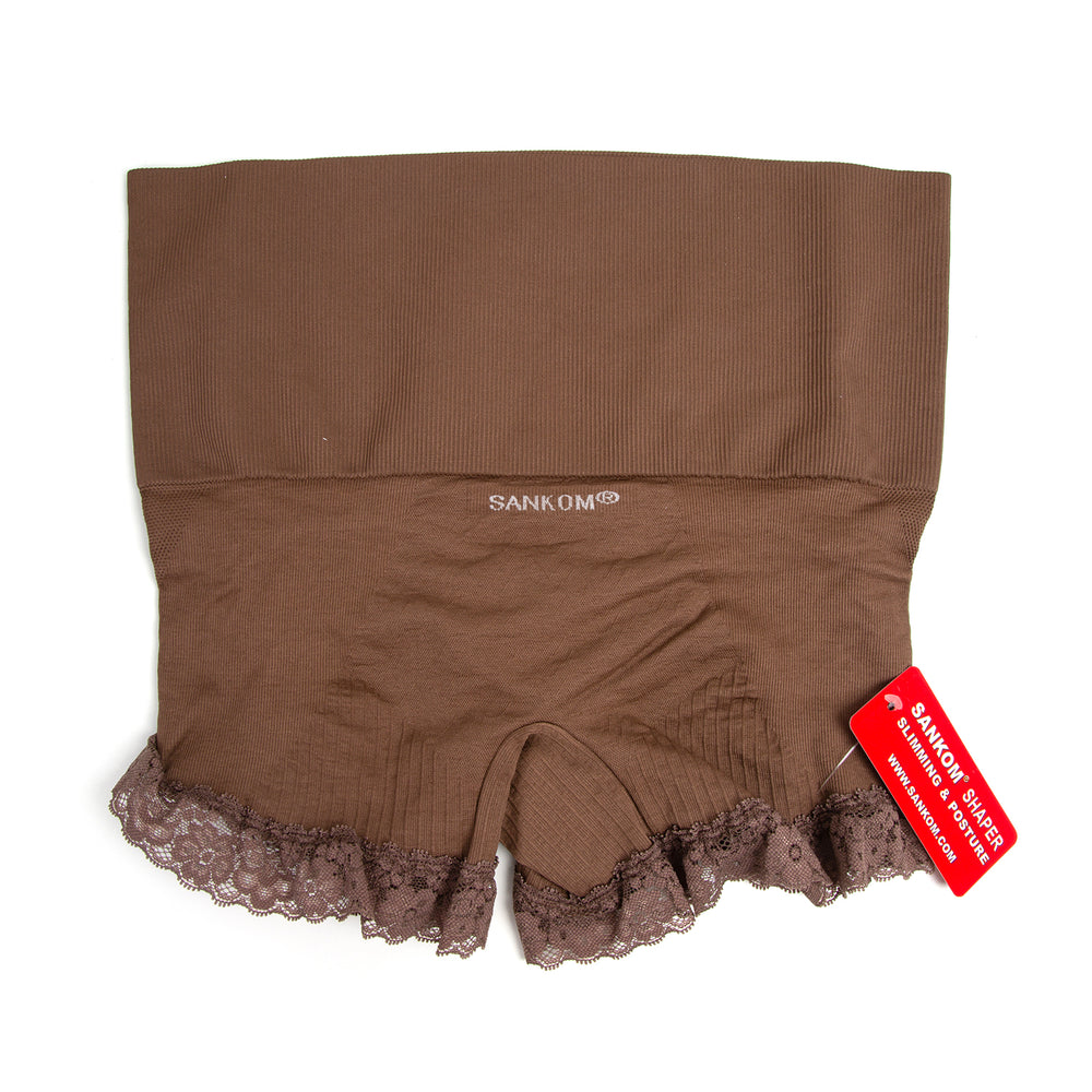 3 Piece Set- Sankom Functional Patent Body Shaper Briefs with Lace - XXL (Size 20-22) - Dark Blue, Taupe Brown and Crimson Colour_3397073_3