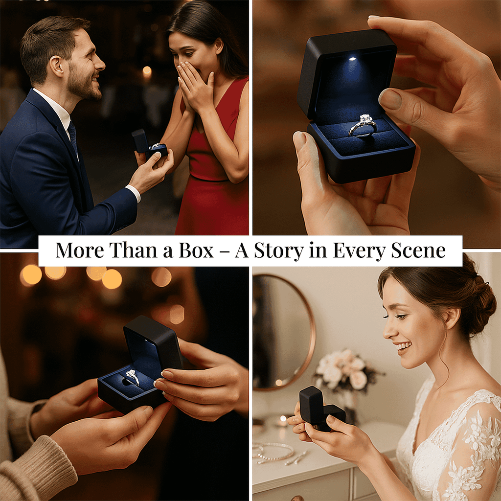 Stocking Filler Gift Idea - Elegant Black Ring Box with LED Light (Up to 2 Rings)