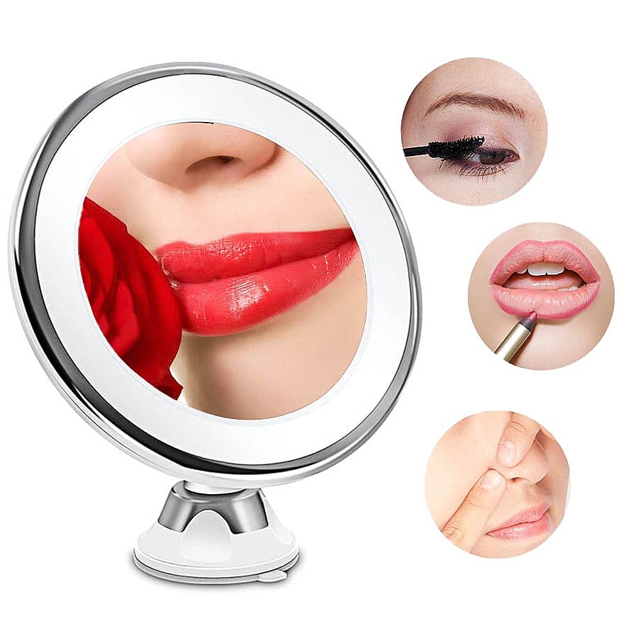 360 Degree Rotating LED Compact Mirror (Dia- 18cm) (AAA Battery not included) - 7xMagnification