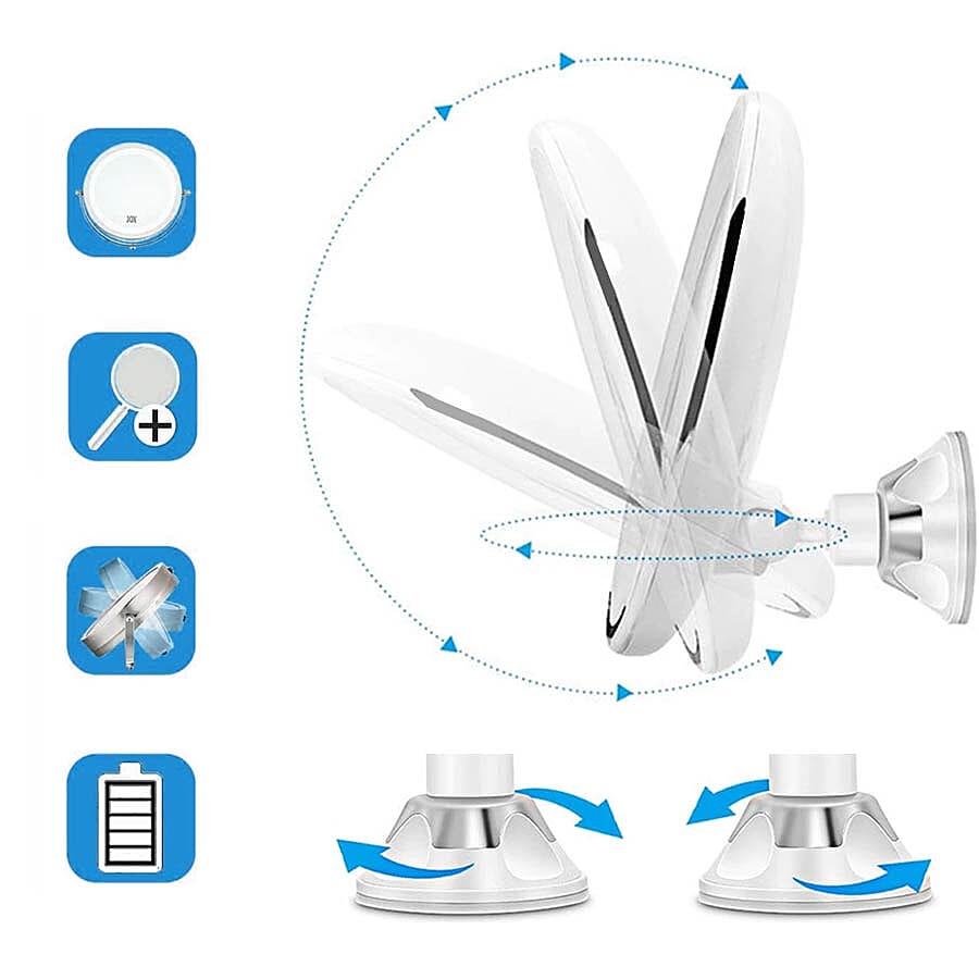 360 Degree Rotating LED Compact Mirror (Dia- 18cm) (AAA Battery not included) - 7xMagnification