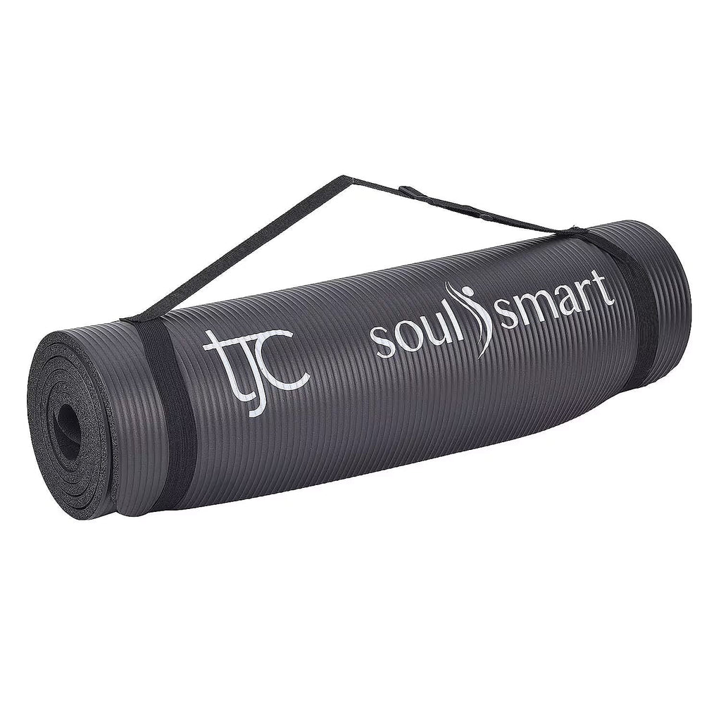 Soul Smart NBR Yoga Mat Non Slip Exercise - Pilates Mat with Carrying Strap (Size 188x61 cm) - Black