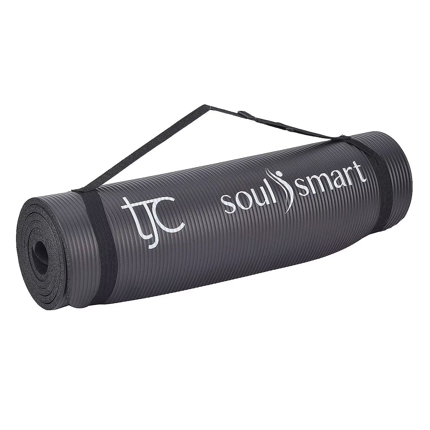 Soul Smart NBR Yoga Mat Non Slip Exercise - Pilates Mat with Carrying Strap (Size 188x61 cm) - Black