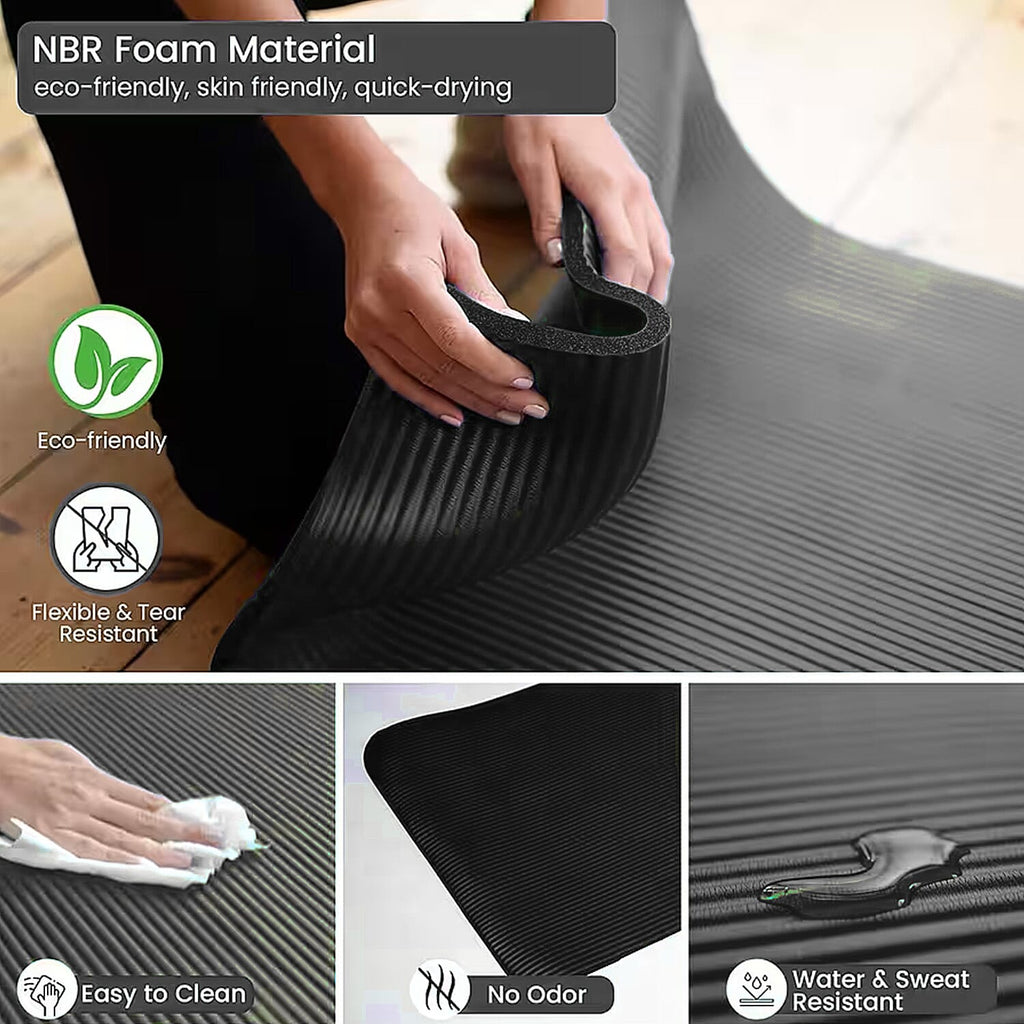 Soul Smart NBR Yoga Mat Non Slip Exercise - Pilates Mat with Carrying Strap (Size 188x61 cm) - Black