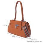 100% Genuine Leather Tote Bag with Stripe Pattern Shoulder Strap -  Brown_3697640_5