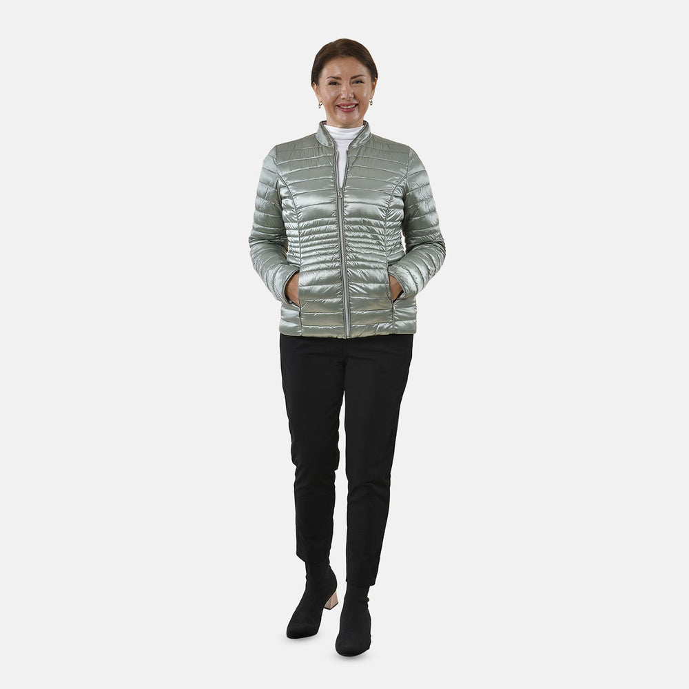 Solid Floral Pattern Reversible Padded Jacket (Size 22) - Green and Multi_3882995