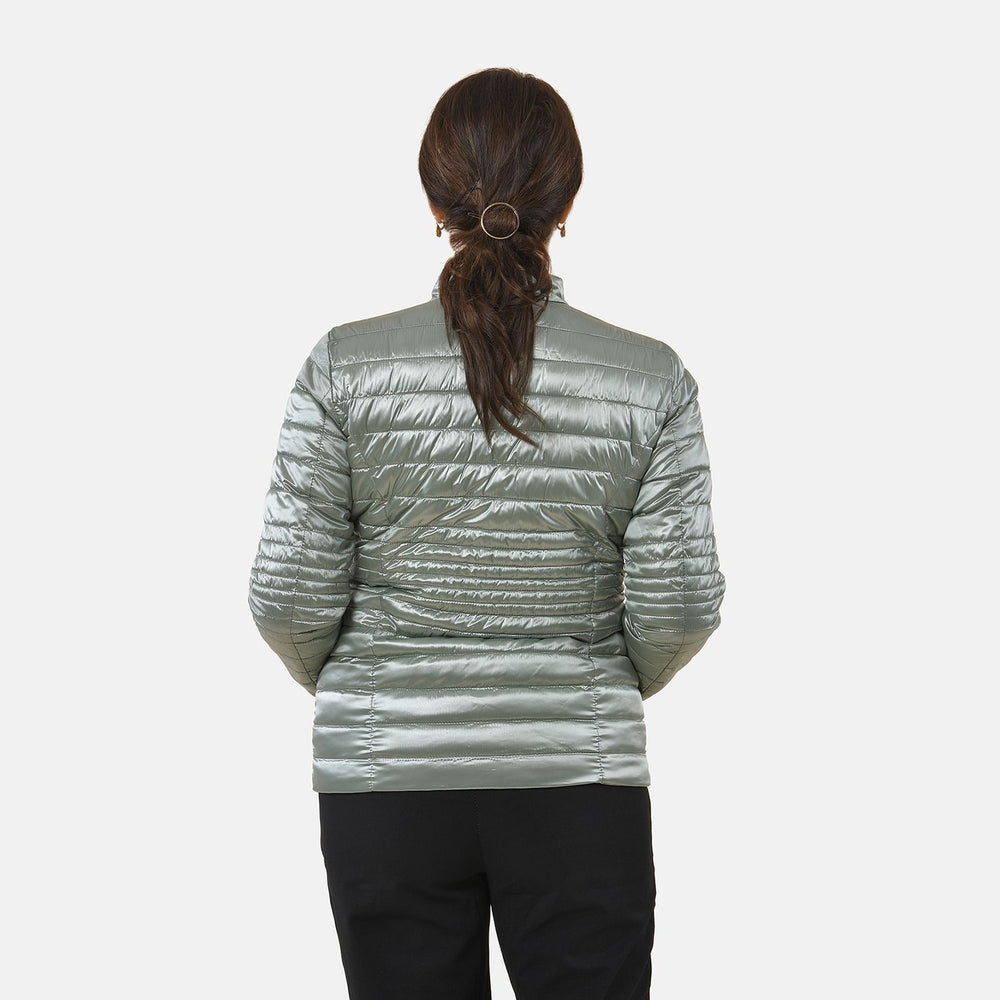 Solid Floral Pattern Reversible Padded Jacket (Size 22) - Green and Multi_3882995_1