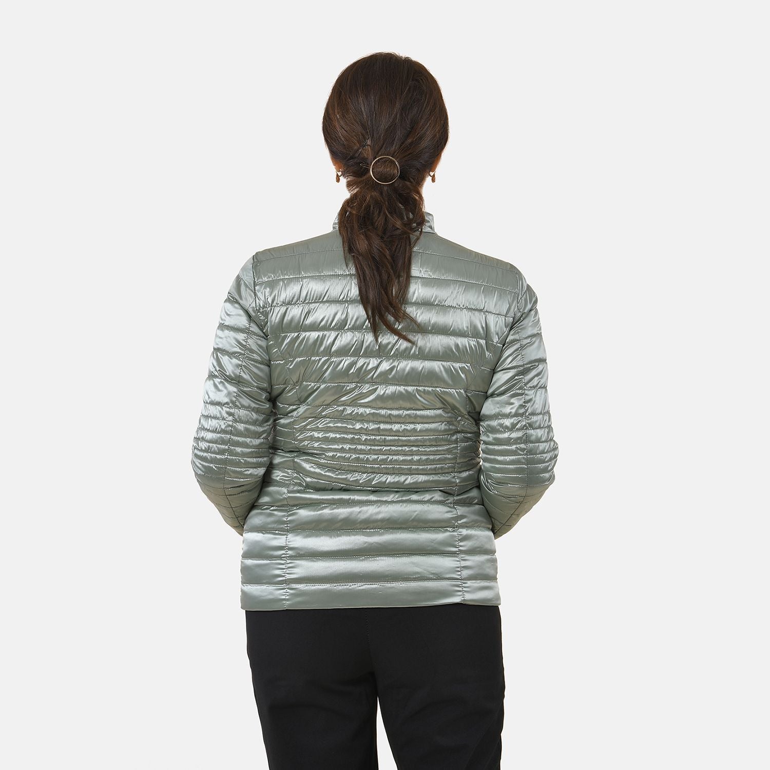 Solid Floral Pattern Reversible Padded Jacket (Size 22) - Green and Multi_3882995_1