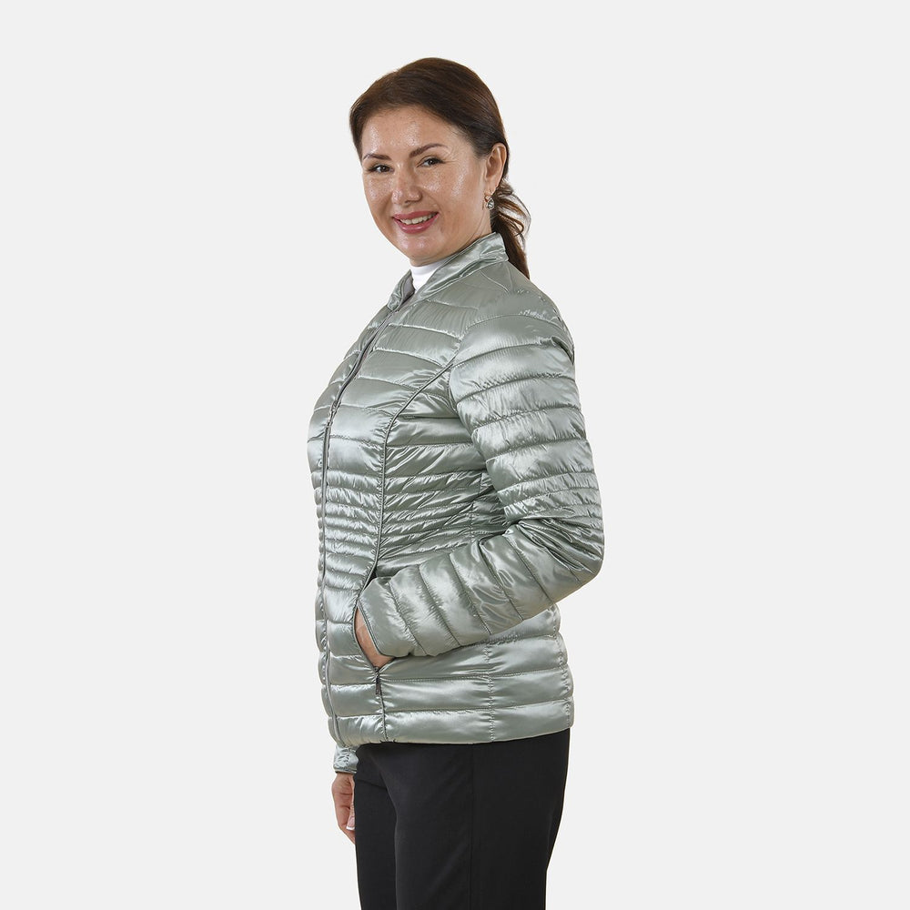 Solid Floral Pattern Reversible Padded Jacket (Size 22) - Green and Multi_3882995_2