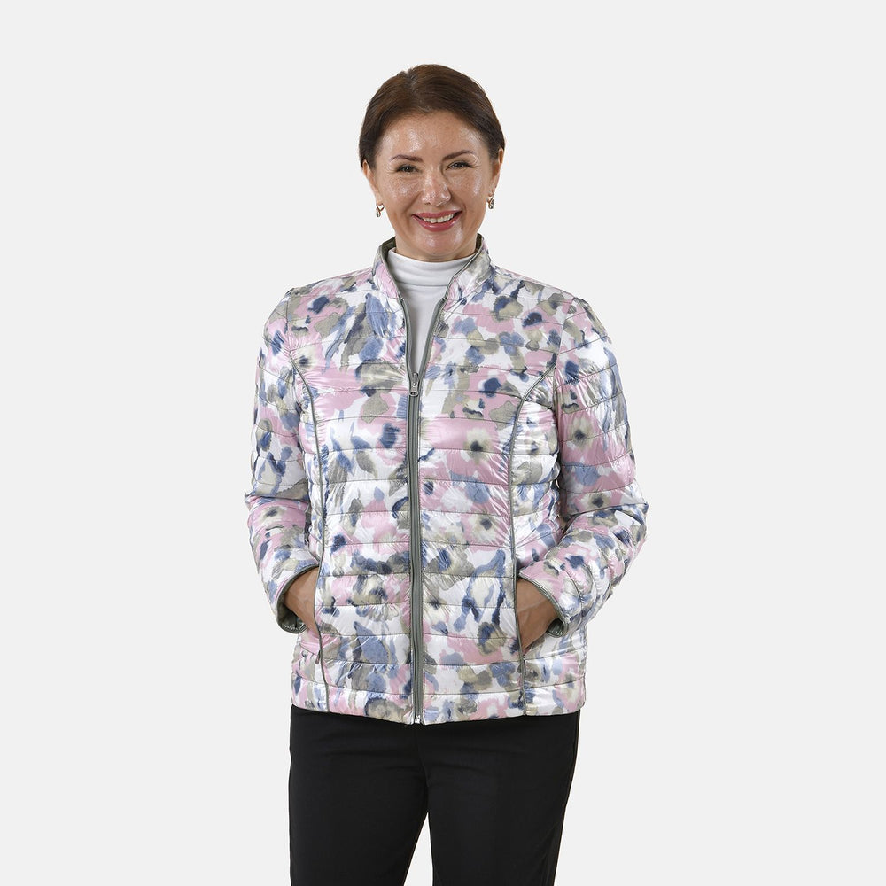 Solid Floral Pattern Reversible Padded Jacket (Size 22) - Green and Multi_3882995_4