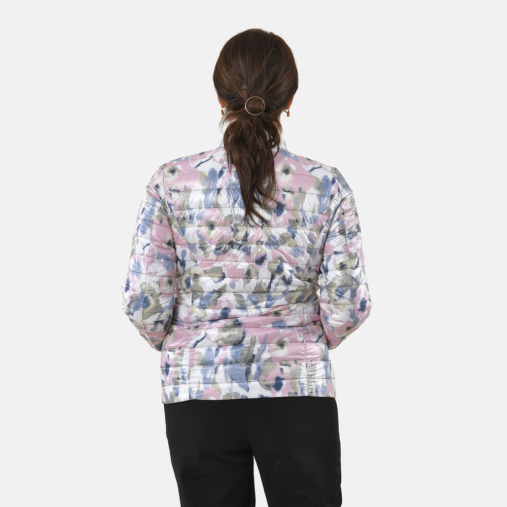 Solid Floral Pattern Reversible Padded Jacket (Size 22) - Green and Multi_3882995_5