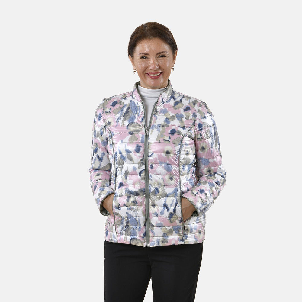 Solid Floral Pattern Reversible Padded Jacket (Size 24) - Green and Multi_3882996_4