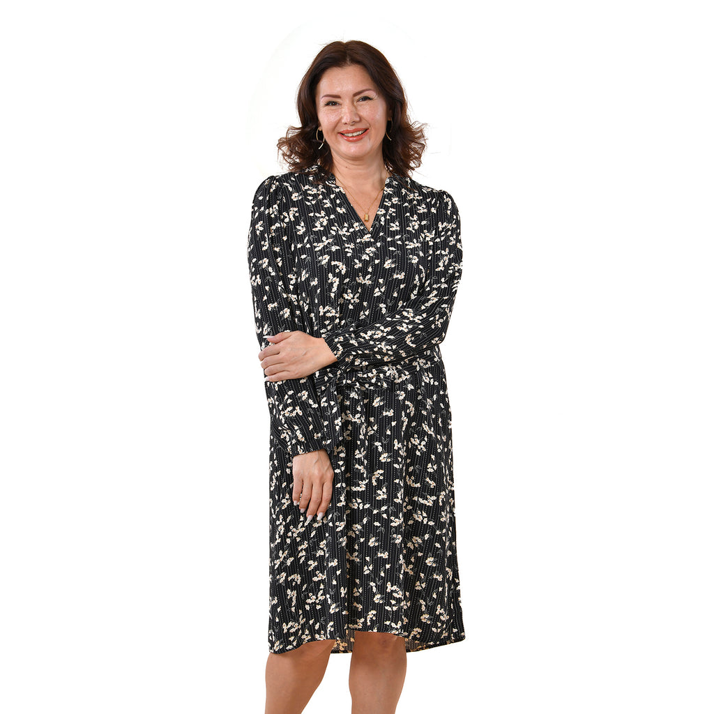 TAMSY 100% Viscose Floral Pattern Dress (Size M, 12-14) - Black_3887462