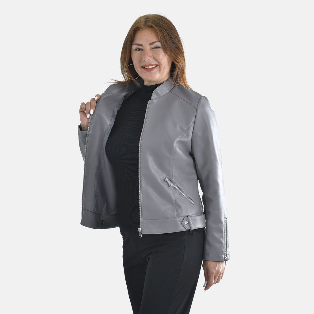 Tamsy Faux Leather Jacket (Size M, 12-14 ) - Dark Grey_3889782_3