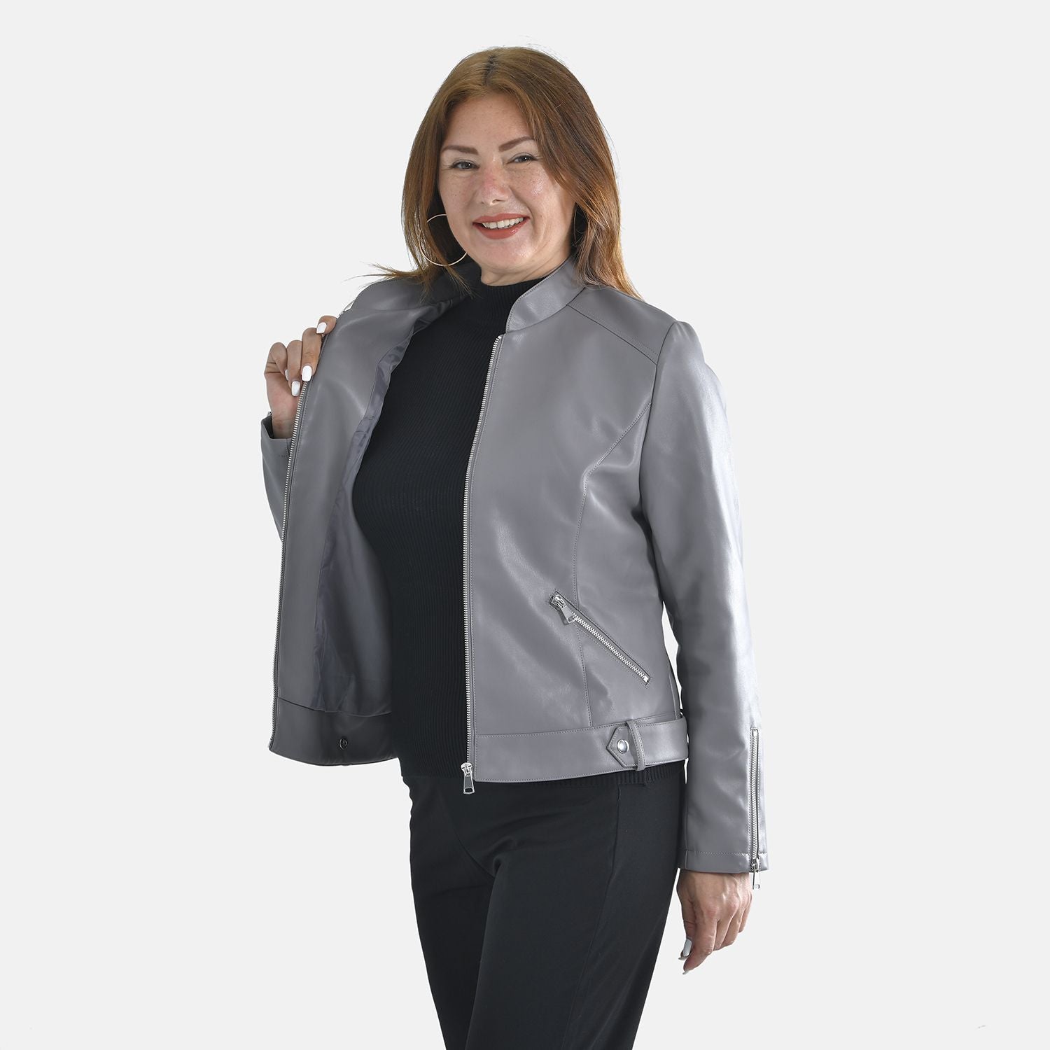 Tamsy Faux Leather Jacket (Size M, 12-14 ) - Dark Grey_3889782_3