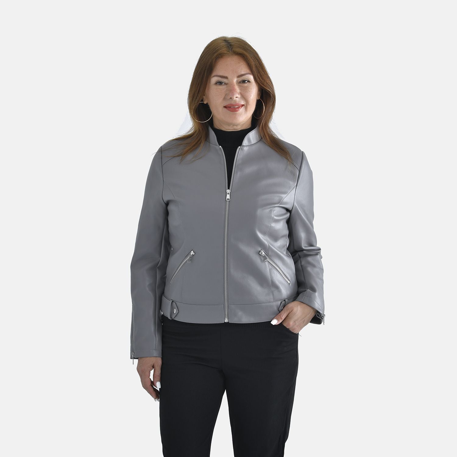 Tamsy Faux Leather Jacket (Size M, 12-14 ) - Dark Grey_3889782_4