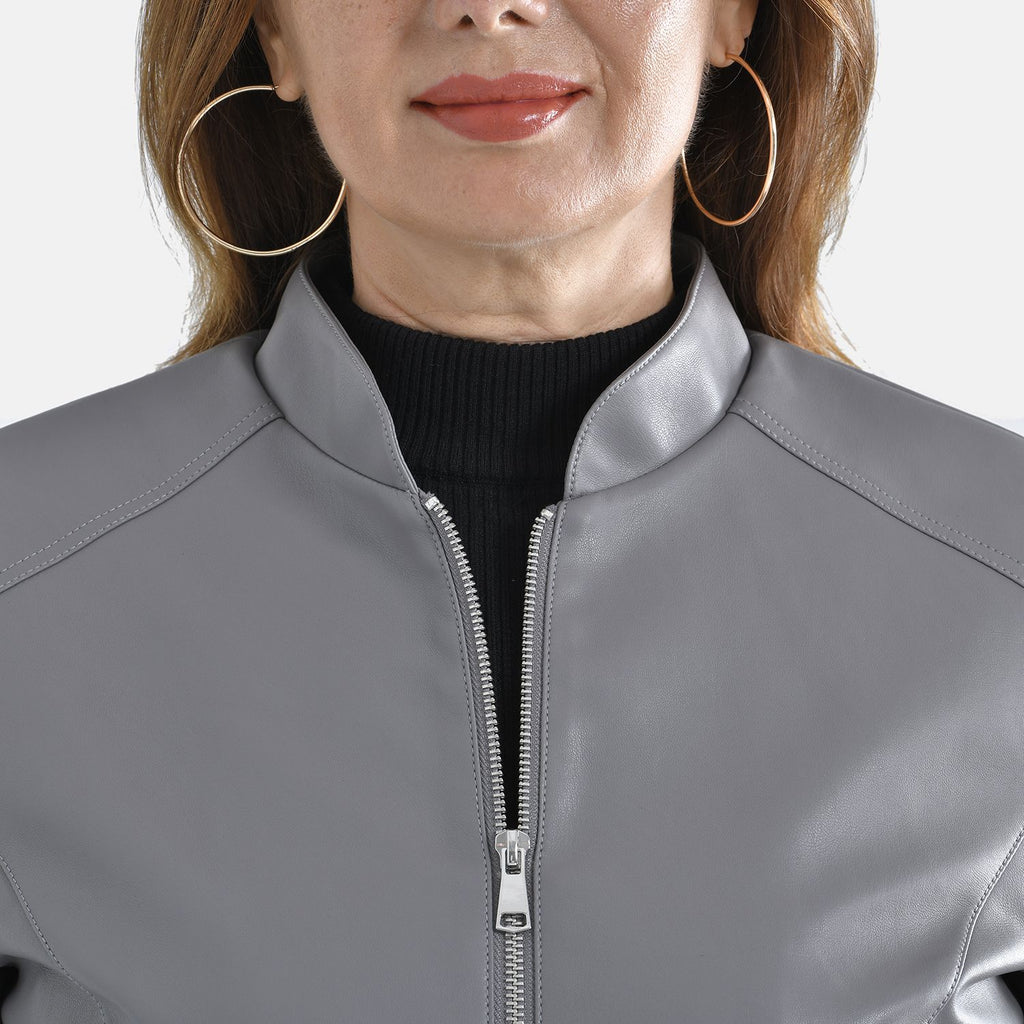 Tamsy Faux Leather Jacket (Size M, 12-14 ) - Dark Grey_3889782_5