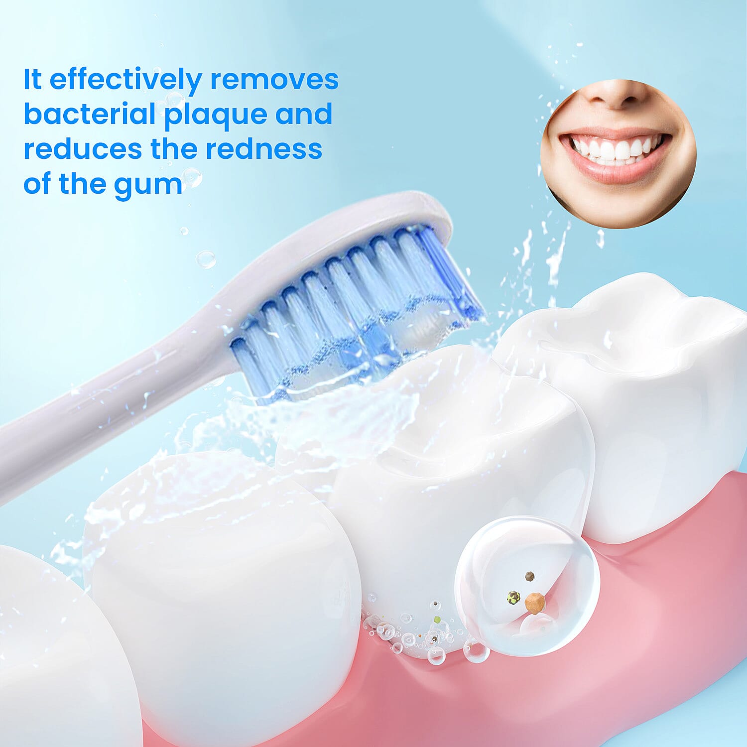 BEAUTECH Sonic Electric Rechargeable Waterproof Toothbrush with 2 Replaceable Brush Heads (5V 3W) - Pearl White.