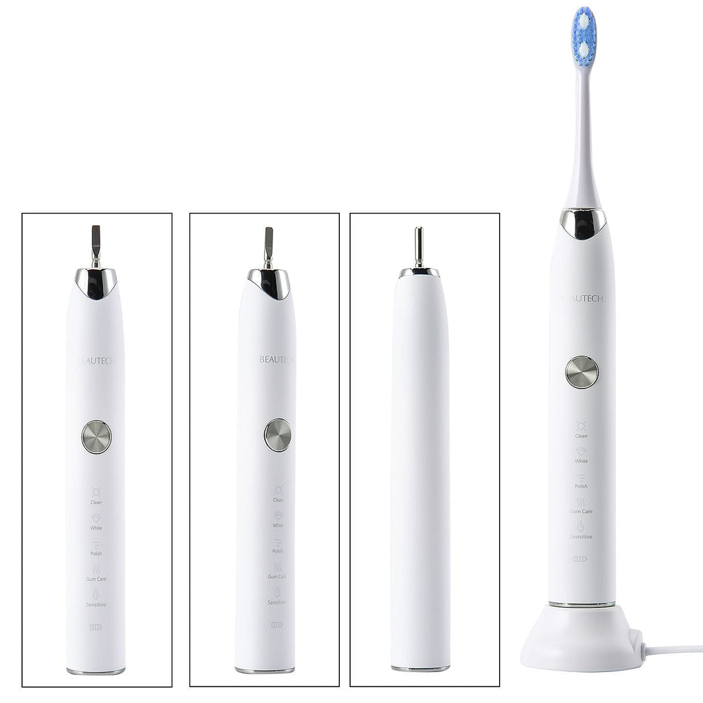 BEAUTECH Sonic Electric Rechargeable Waterproof Toothbrush with 2 Replaceable Brush Heads (5V 3W) - Pearl White.