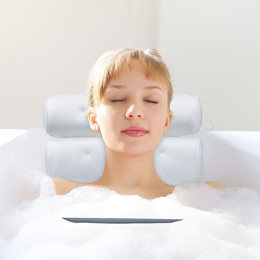 Comfy Breathable 3D Bath Pillow for Neck and Back Support with 6 Suction Cups (Size 35x32x8cm)