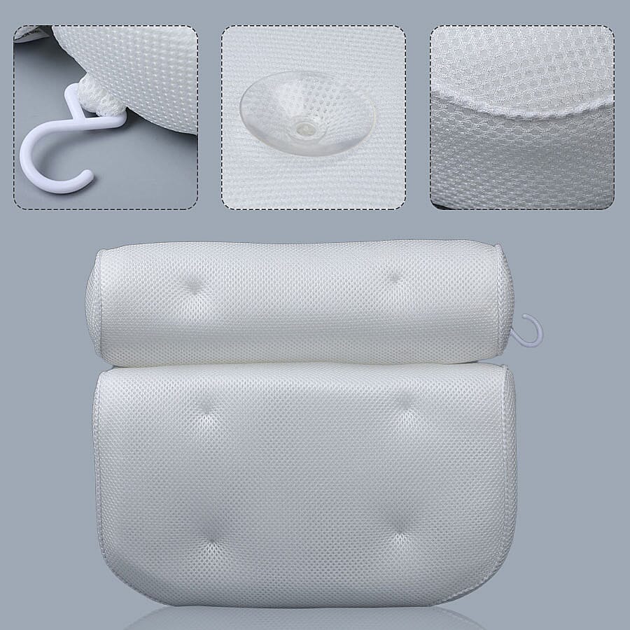 Comfy Breathable 3D Bath Pillow for Neck and Back Support with 6 Suction Cups (Size 35x32x8cm)